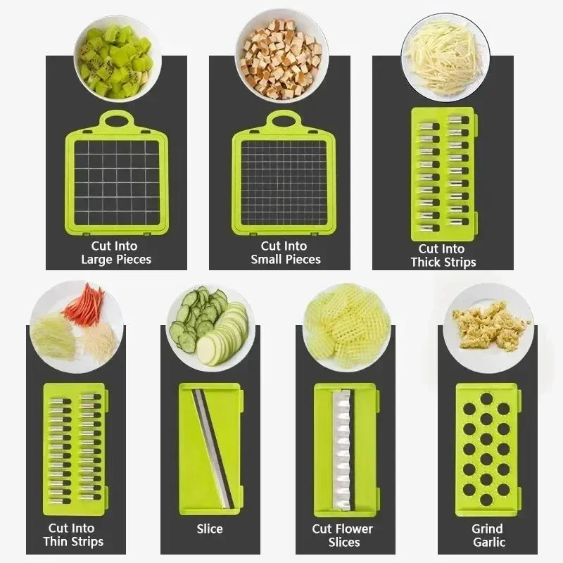 Multifunctional Vegetable Chopper, 16-in-1 Vegetable Chopper and Slicer, Adjustable Vegetable Cutter