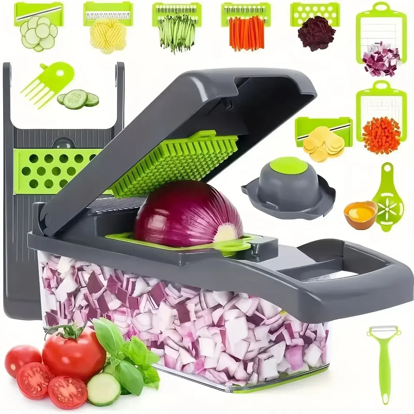 Multifunctional Vegetable Chopper, 16-in-1 Vegetable Chopper and Slicer, Adjustable Vegetable Cutter