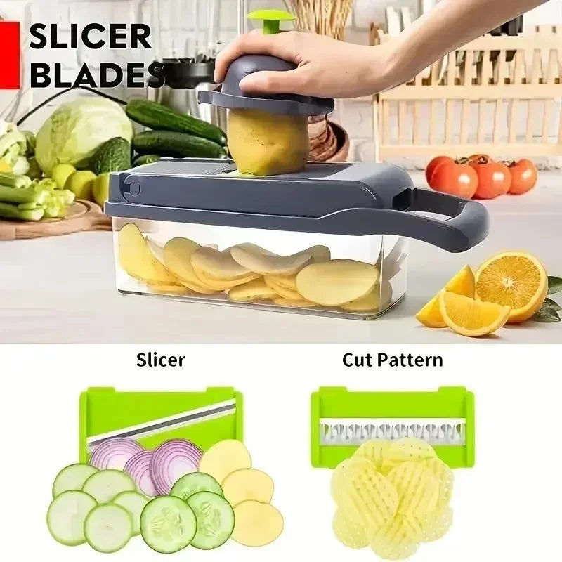 Multifunctional Vegetable Chopper, 16-in-1 Vegetable Chopper and Slicer, Adjustable Vegetable Cutter